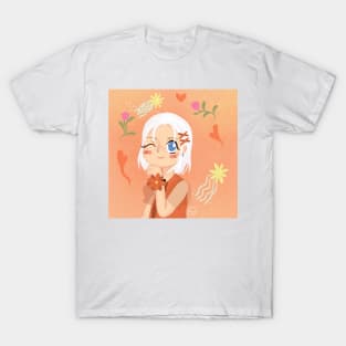 daydreaming, a white hair girl with flower bangle T-Shirt